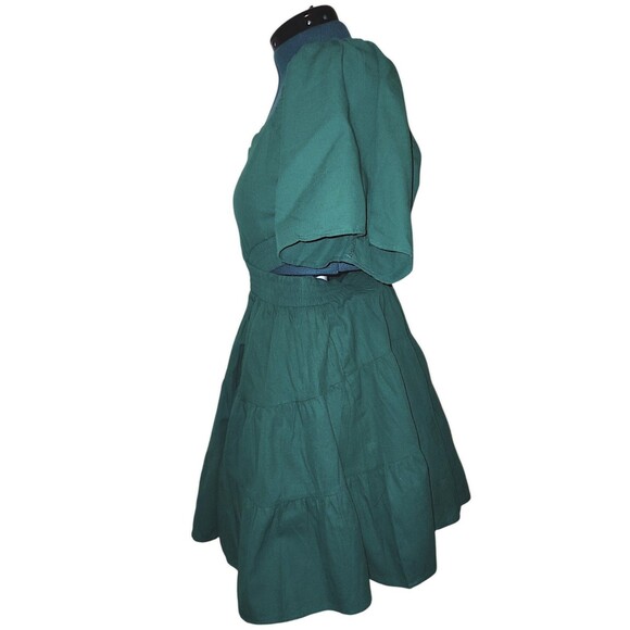 Shy Velvet Summer Dress Square Neck Short Bell Sleeves Cut Out Waist DK … - Picture 4 of 8